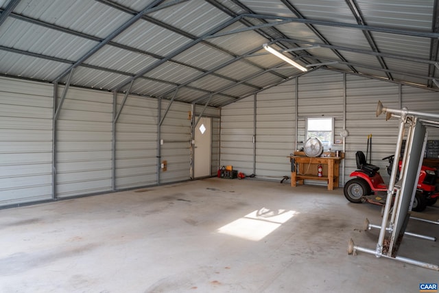 garage with metal wall