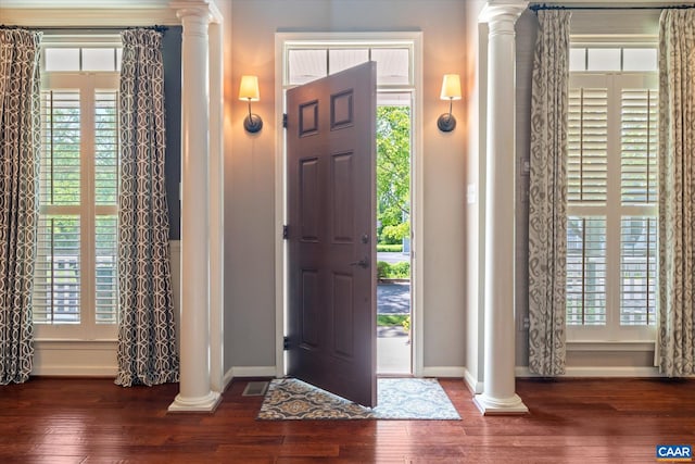 1664 Wickham Way, Charlottesville, VA 22901 - foyer featuring hardwood / wood-style floors, baseboards, and ornate columns