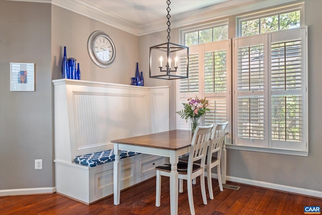 1664 Wickham Way, Charlottesville, VA 22901 - dining area with baseboards, a chandelier, wood finished floors, and ornamental molding