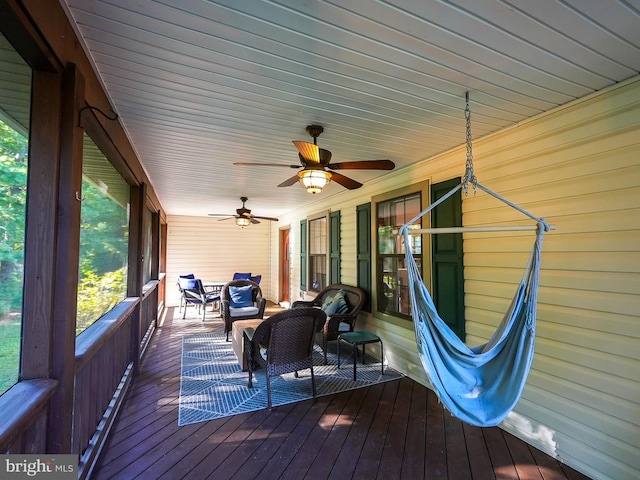 15605 Cedar Tree Ct, Mineral, VA 23117 - wooden terrace featuring ceiling fan and an outdoor hangout area