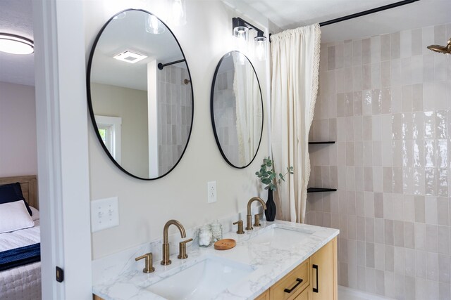 519 Arpia St, Lexington, VA 24450 - bathroom featuring double vanity and a shower with curtain