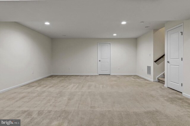 9105 Wild Spruce Dr, Fredericksburg, VA 22407 - empty room with recessed lighting, light carpet, baseboards, and stairs