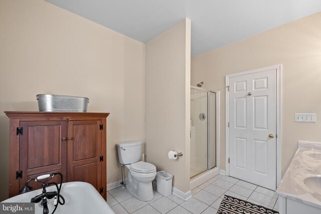 6005 Page Valley Rd, Luray, VA 22835 - full bath with tile patterned floors, a shower stall, a soaking tub, toilet, and double vanity