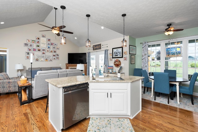 193 Locust Grove Ln, Stuarts Draft, VA 24477 - kitchen with dishwasher, a ceiling fan, plenty of natural light, light wood-style floors, and lofted ceiling