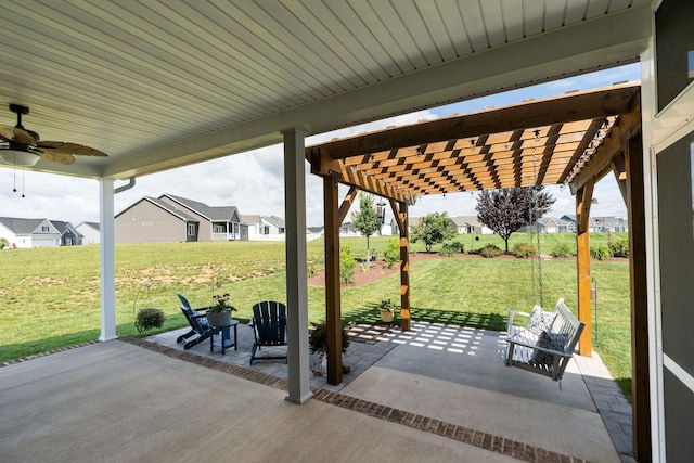193 Locust Grove Ln, Stuarts Draft, VA 24477 - view of patio featuring a pergola, a ceiling fan, and a residential view