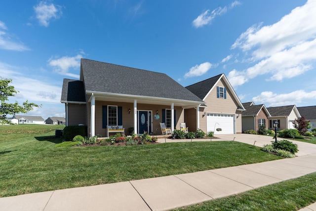 193 Locust Grove Ln, Stuarts Draft, VA 24477 - view of front of home featuring a porch, driveway, a front lawn, an attached garage, and roof with shingles