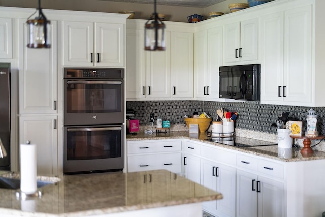 193 Locust Grove Ln, Stuarts Draft, VA 24477 - kitchen with black appliances, white cabinets, and light stone counters
