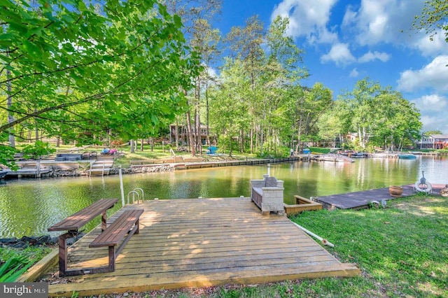 dock area with a water view