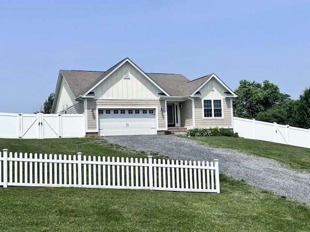 70 Spring Ridge Ln, Fairfield, VA 24435 - view of front of property featuring board and batten siding, a garage, gravel driveway, a gate, and roof with shingles