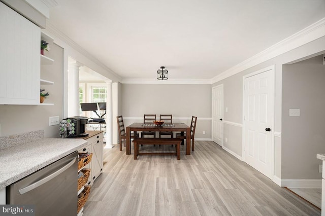 11603 Enchanted Woods Way, Fredericksburg, VA 22407 - dining room featuring light wood-style floors, ornamental molding, and baseboards