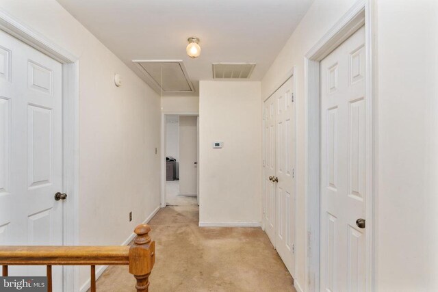 13403 Motts Run Rd, Fredericksburg, VA 22407 - hall featuring attic access, light carpet, and baseboards