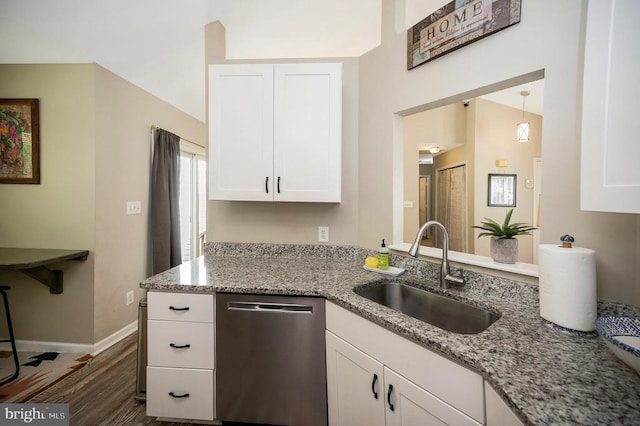 10118 New Scotland Dr, Fredericksburg, VA 22408 - kitchen featuring dishwasher, a sink, white cabinets, and light stone countertops