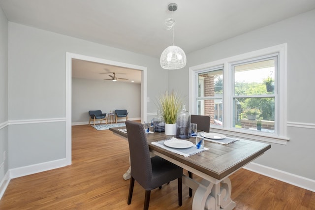928 Baylor St, Staunton, VA 22401 - dining space with baseboards, light wood-style flooring, and a ceiling fan
