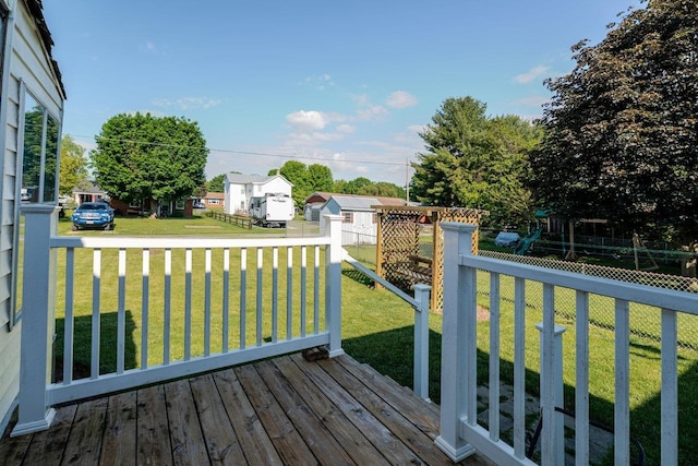 109 Jackson Ave, Elkton, VA 22827 - wooden terrace featuring an outbuilding, a residential view, and a playground