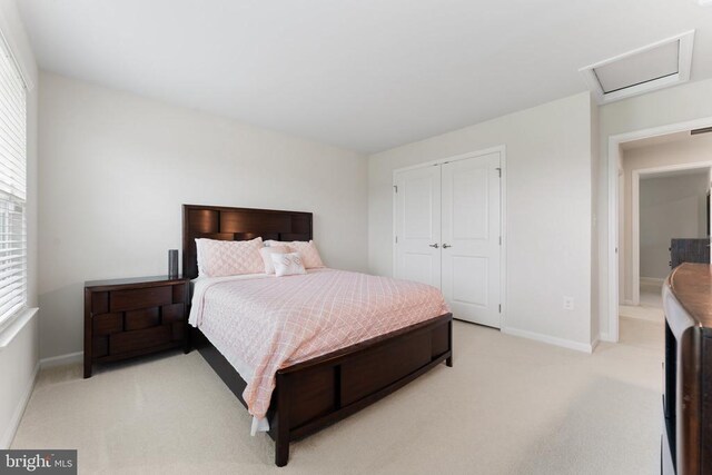 12804 Monterey Ct, Fredericksburg, VA 22407 - bedroom with light colored carpet, a closet, attic access, and baseboards