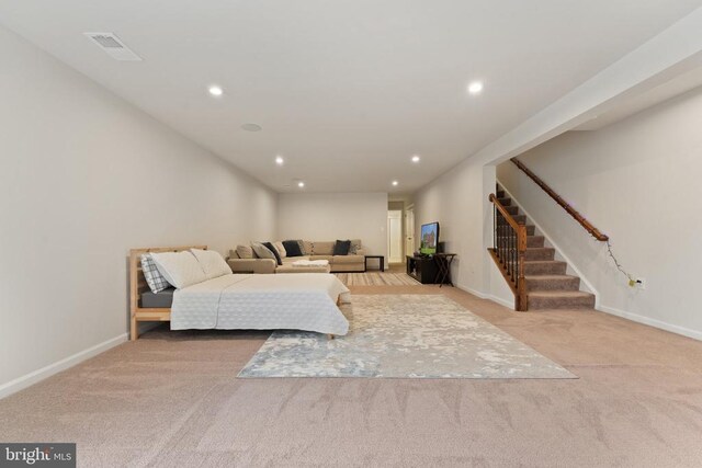 12804 Monterey Ct, Fredericksburg, VA 22407 - carpeted living area with stairs, baseboards, and recessed lighting