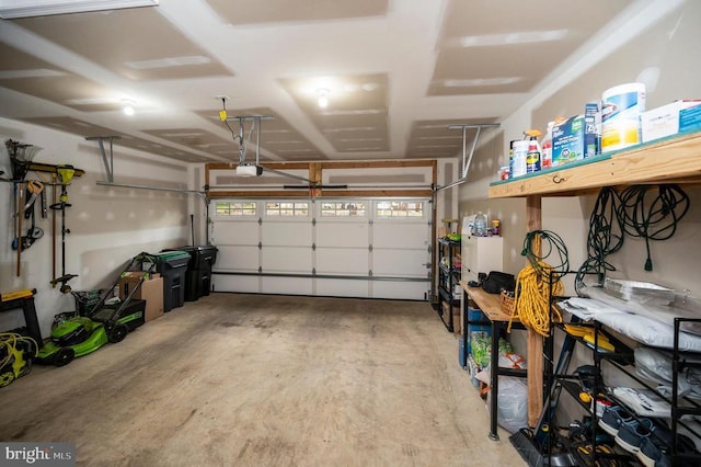 garage with a garage door opener