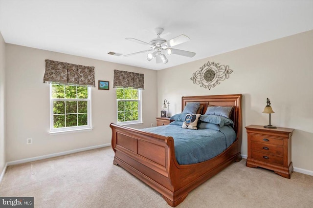 11110 Park Ridge Rd, Fredericksburg, VA 22408 - bedroom with light carpet, baseboards, a ceiling fan, and visible vents