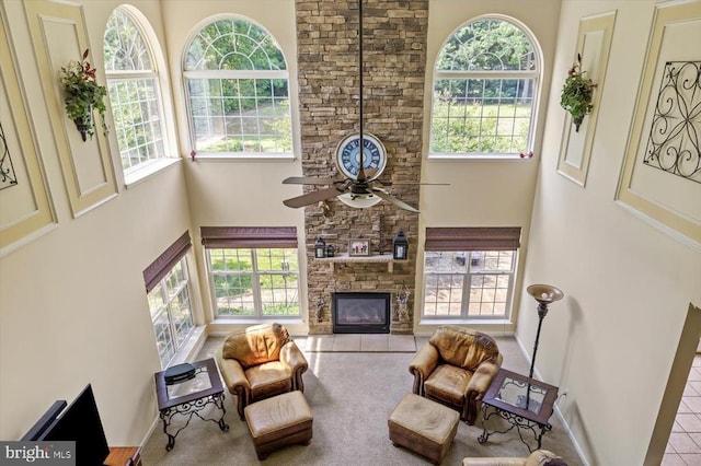 11110 Park Ridge Rd, Fredericksburg, VA 22408 - living room with a ceiling fan, a wealth of natural light, and a high ceiling