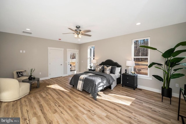 92 Mill Run, Bumpass, VA 23024 - bedroom featuring light wood-style floors, visible vents, baseboards, and ceiling fan
