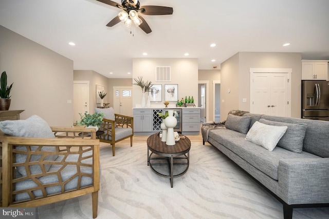 92 Mill Run, Bumpass, VA 23024 - living area featuring visible vents, a ceiling fan, and recessed lighting