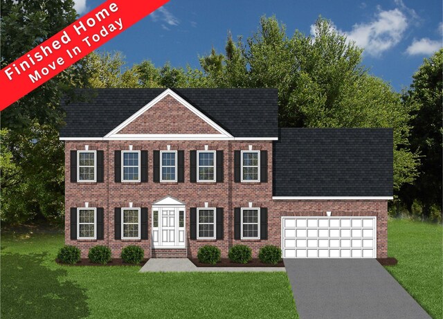 205 Wexford St, Staunton, VA 24401 - view of front of property featuring a front yard, asphalt driveway, an attached garage, brick siding, and roof with shingles