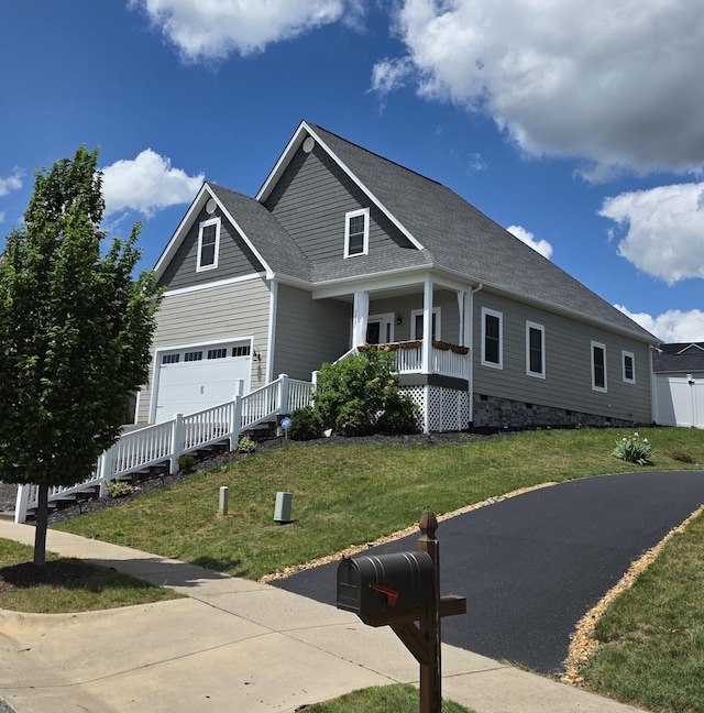 115 Beauregard Dr, Staunton, VA 24401 - view of front of house featuring covered porch, a front yard, roof with shingles, and crawl space