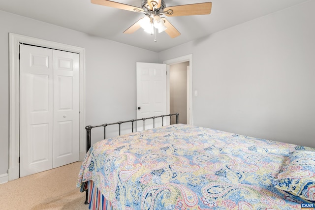 5998 Faber Rd, Faber, VA 22938 - bedroom with light colored carpet, a closet, and a ceiling fan