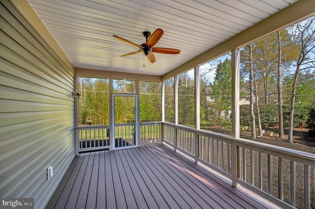 106 Wakefield Dr, Locust Grove, VA 22508 - unfurnished sunroom with a ceiling fan and view of scattered trees