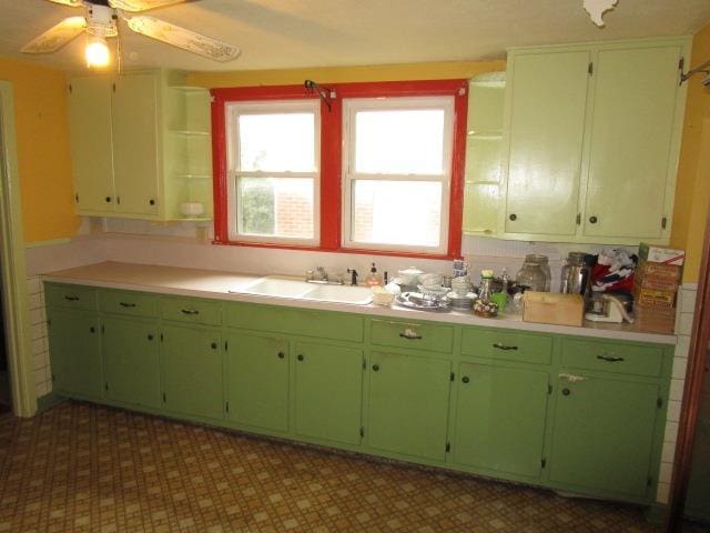 106 Grubert Ave, Staunton, VA 24401 - kitchen with a sink, light countertops, a ceiling fan, and open shelves
