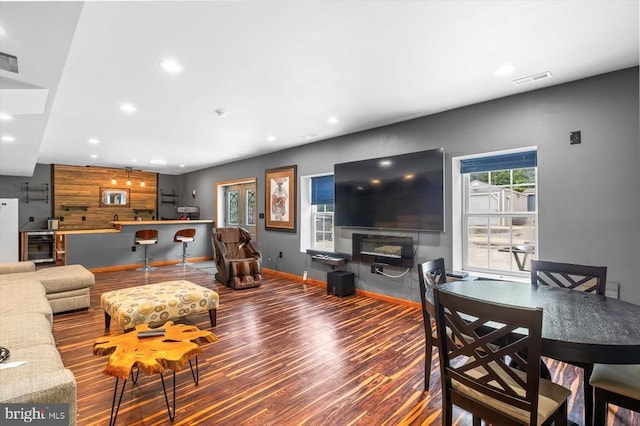 7922 Madison Plantation Way, Fredericksburg, VA 22407 - living area featuring recessed lighting, wood finished floors, wine cooler, and wood walls