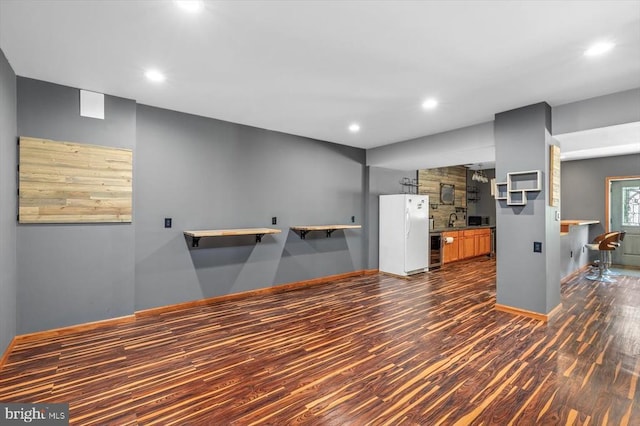 7922 Madison Plantation Way, Fredericksburg, VA 22407 - kitchen featuring dark wood finished floors, freestanding refrigerator, recessed lighting, and beverage cooler