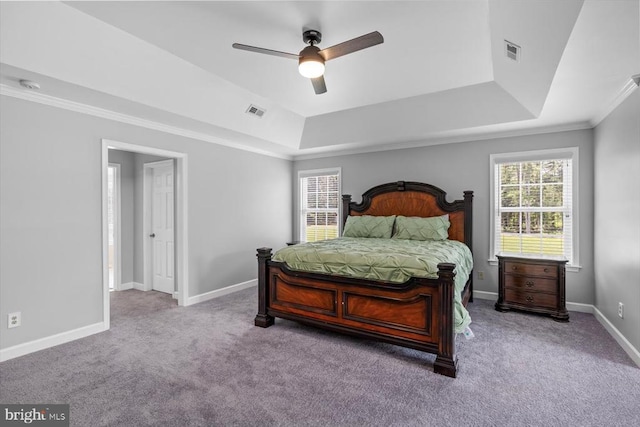 7922 Madison Plantation Way, Fredericksburg, VA 22407 - carpeted bedroom with a tray ceiling, ornamental molding, and a ceiling fan