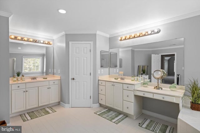 7922 Madison Plantation Way, Fredericksburg, VA 22407 - full bathroom with two vanities, ornamental molding, and recessed lighting