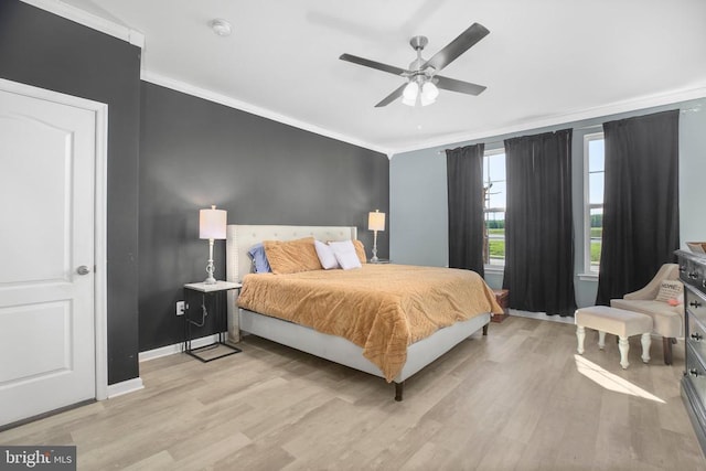 1906 Captain Dr, Fredericksburg, VA 22408 - bedroom featuring light wood-style floors, ornamental molding, and ceiling fan