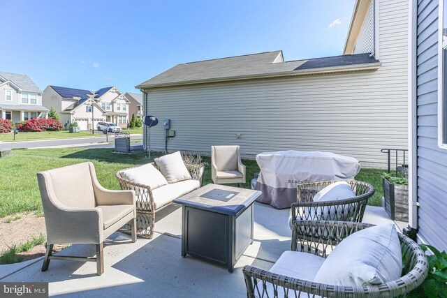 1906 Captain Dr, Fredericksburg, VA 22408 - view of patio featuring an outdoor living space with a fire pit, a residential view, and area for grilling