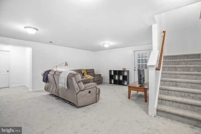 1906 Captain Dr, Fredericksburg, VA 22408 - living room featuring carpet floors, stairway, and baseboards