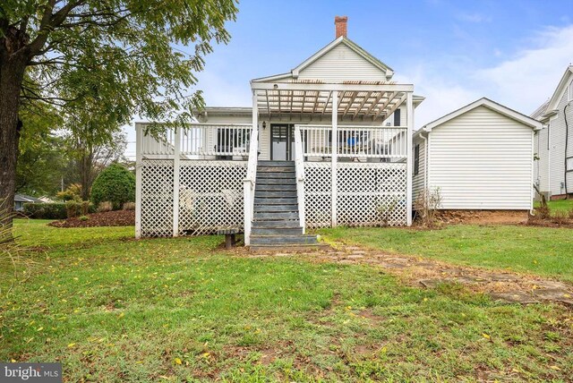 403 Long Ave, Shenandoah, VA 22849 - rear view of property featuring a yard, stairway, a pergola, and a wooden deck