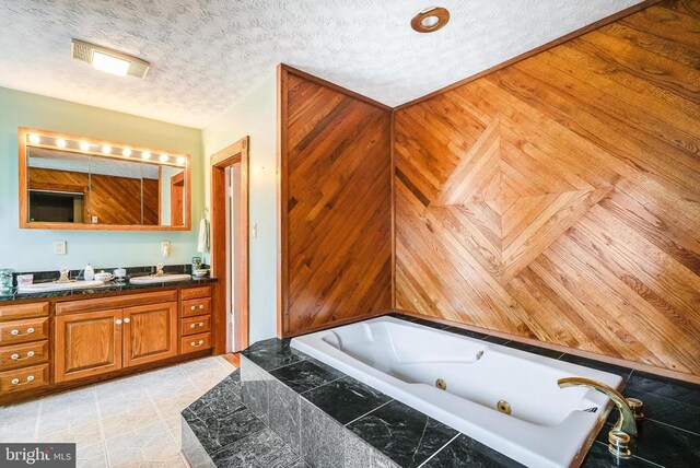 403 Long Ave, Shenandoah, VA 22849 - full bath featuring a textured ceiling, a tub with jets, and double vanity