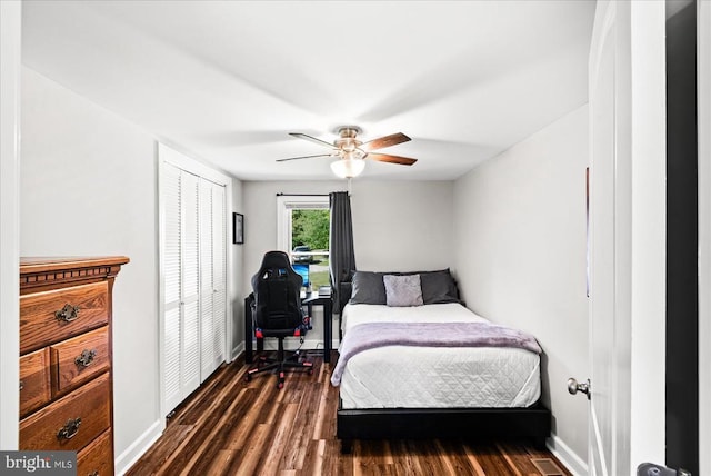 3048 Oakland Rd, Louisa, VA 23093 - bedroom featuring dark wood finished floors, baseboards, and ceiling fan