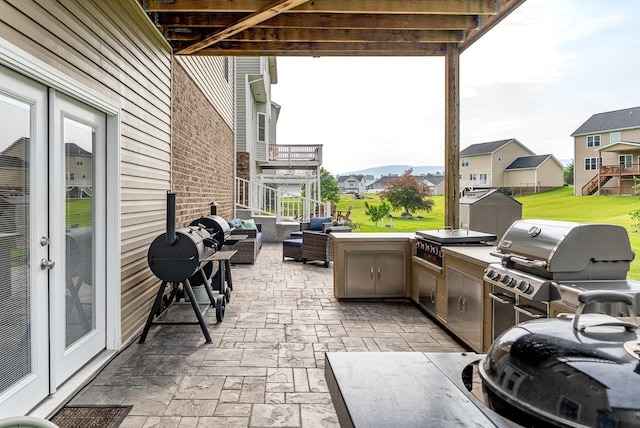 4517 Wiltshire St, Rockingham, VA 22802 - view of patio with an outdoor living space, stairway, a residential view, and french doors