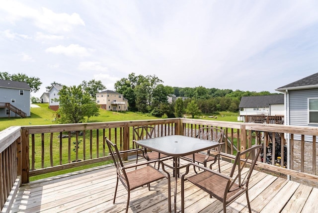 4517 Wiltshire St, Rockingham, VA 22802 - wooden deck featuring outdoor dining area, a yard, and a residential view