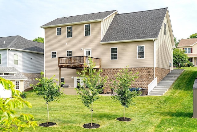 4517 Wiltshire St, Rockingham, VA 22802 - rear view of house with a yard, roof with shingles, stairs, and a deck