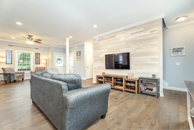 4517 Wiltshire St, Rockingham, VA 22802 - living room with wood finished floors, ceiling fan, recessed lighting, baseboards, and ornamental molding