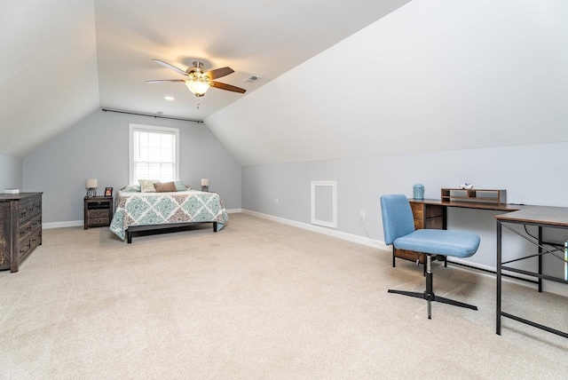 4517 Wiltshire St, Rockingham, VA 22802 - bedroom with light carpet, vaulted ceiling, baseboards, and a ceiling fan