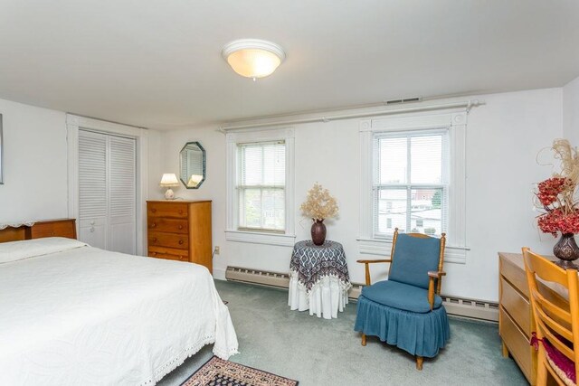 121 Central St S, Broadway, VA 22815 - bedroom with carpet floors, a baseboard heating unit, multiple windows, and a closet