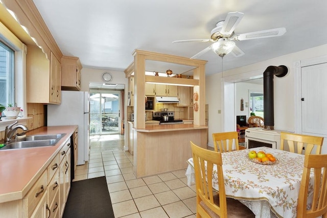 121 Central St S, Broadway, VA 22815 - kitchen featuring stainless steel range with electric stovetop, under cabinet range hood, a sink, and light brown cabinets