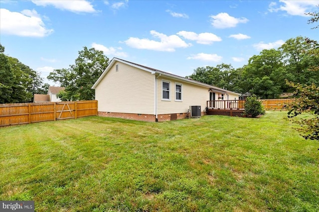 500 Maple Grove Dr, Fredericksburg, VA 22407 - rear view of property with a wooden deck, a fenced backyard, and crawl space