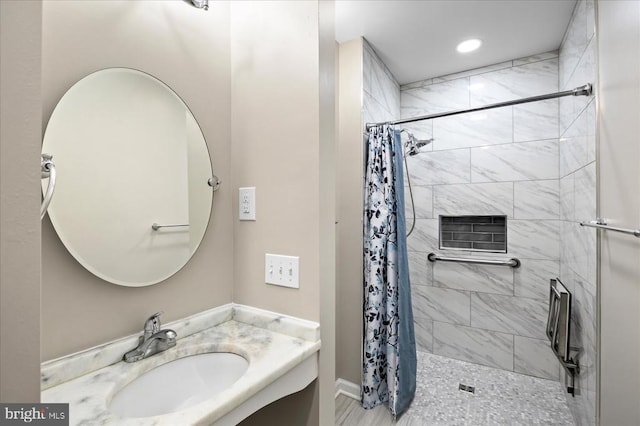500 Maple Grove Dr, Fredericksburg, VA 22407 - bathroom featuring a shower stall, vanity, and recessed lighting