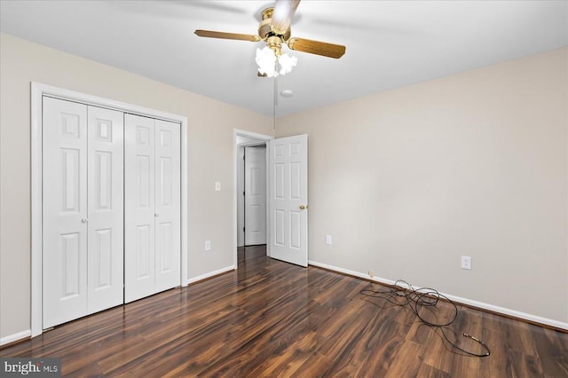 500 Maple Grove Dr, Fredericksburg, VA 22407 - unfurnished bedroom featuring wood finished floors, a closet, and a ceiling fan